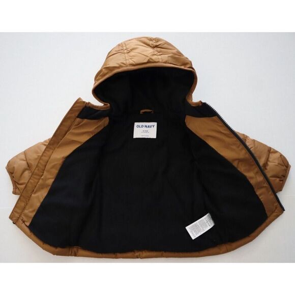 Old Navy Toddler Sz 12-18 Months Brown Water-Resistant Hooded Puffer Jacket - Picture 8 of 8